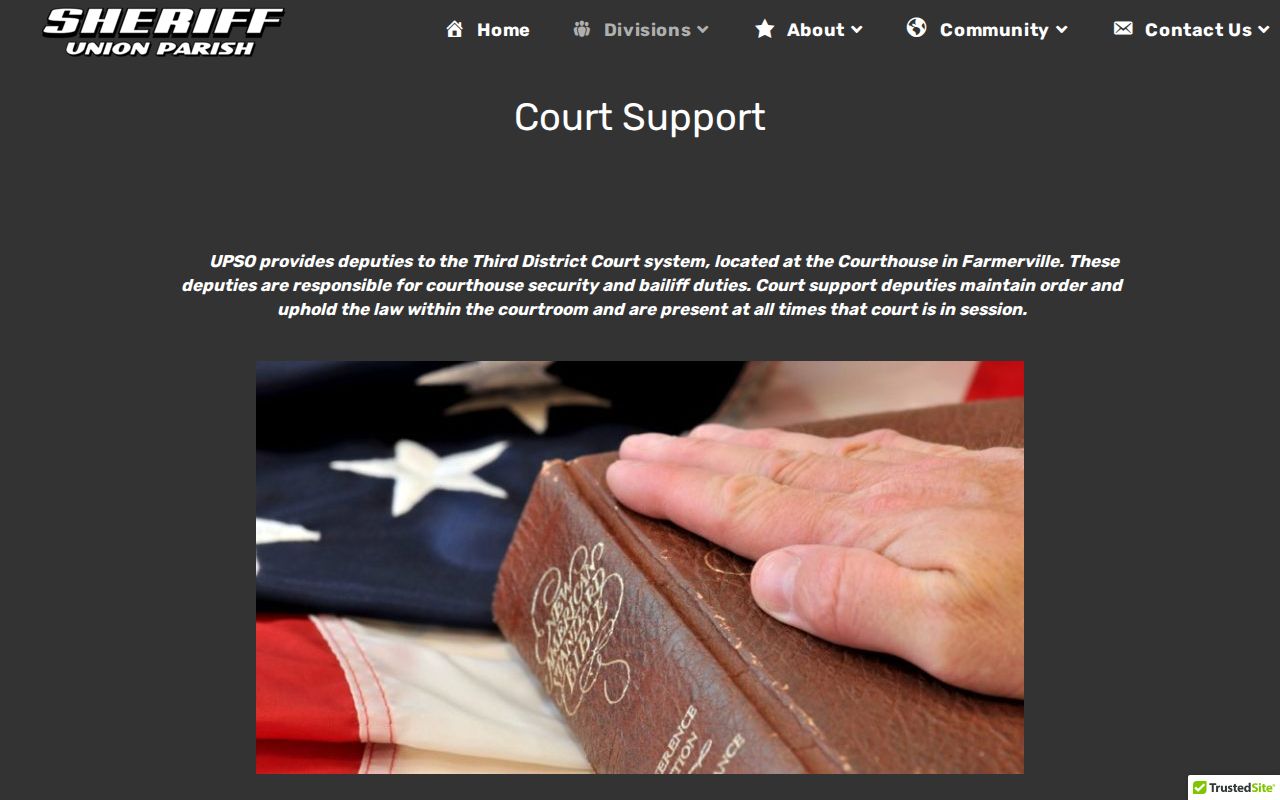 Union Parish warrant records research: sheriff court support and courthouse security description