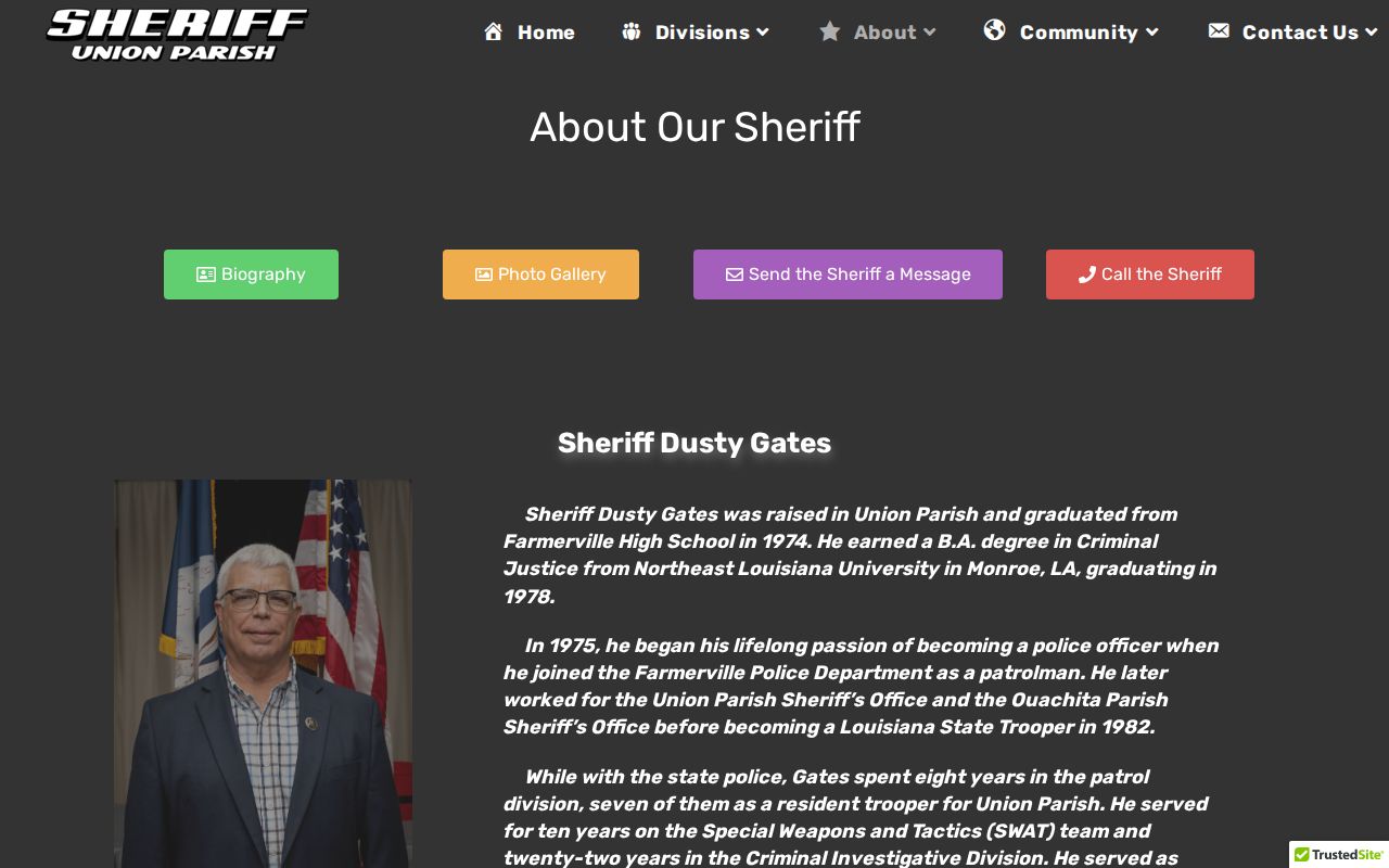Union Parish warrant records research: official sheriff's office biography page