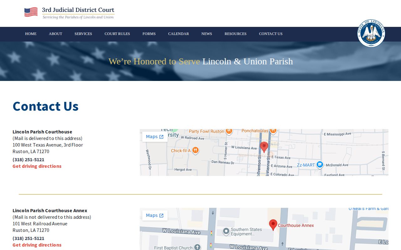 Union Parish warrant records research: Third Judicial District Court Union Parish judges' office contact