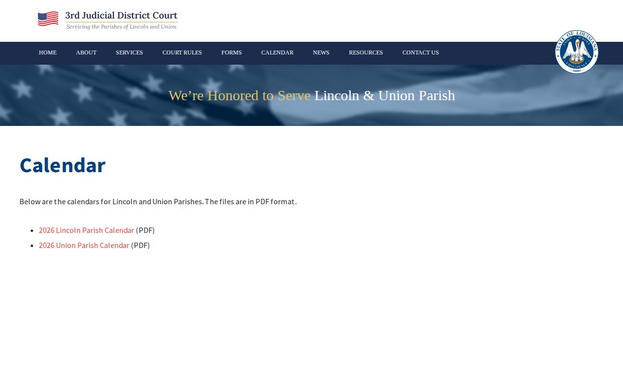Union Parish warrant records research: Third Judicial District Court calendar page for Union Parish