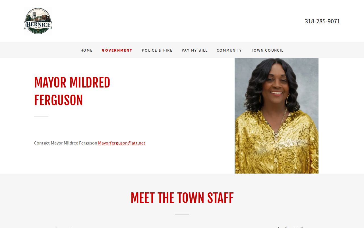 Union Parish warrant records: Bernice government page listing the police, clerk, mayor, and town attorney