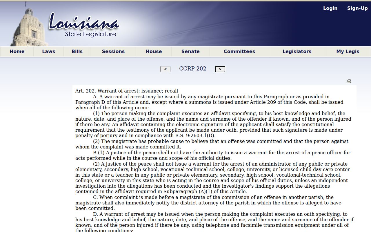 Union Parish warrant records research: Louisiana statutory text on arrest warrant issuance and probable cause