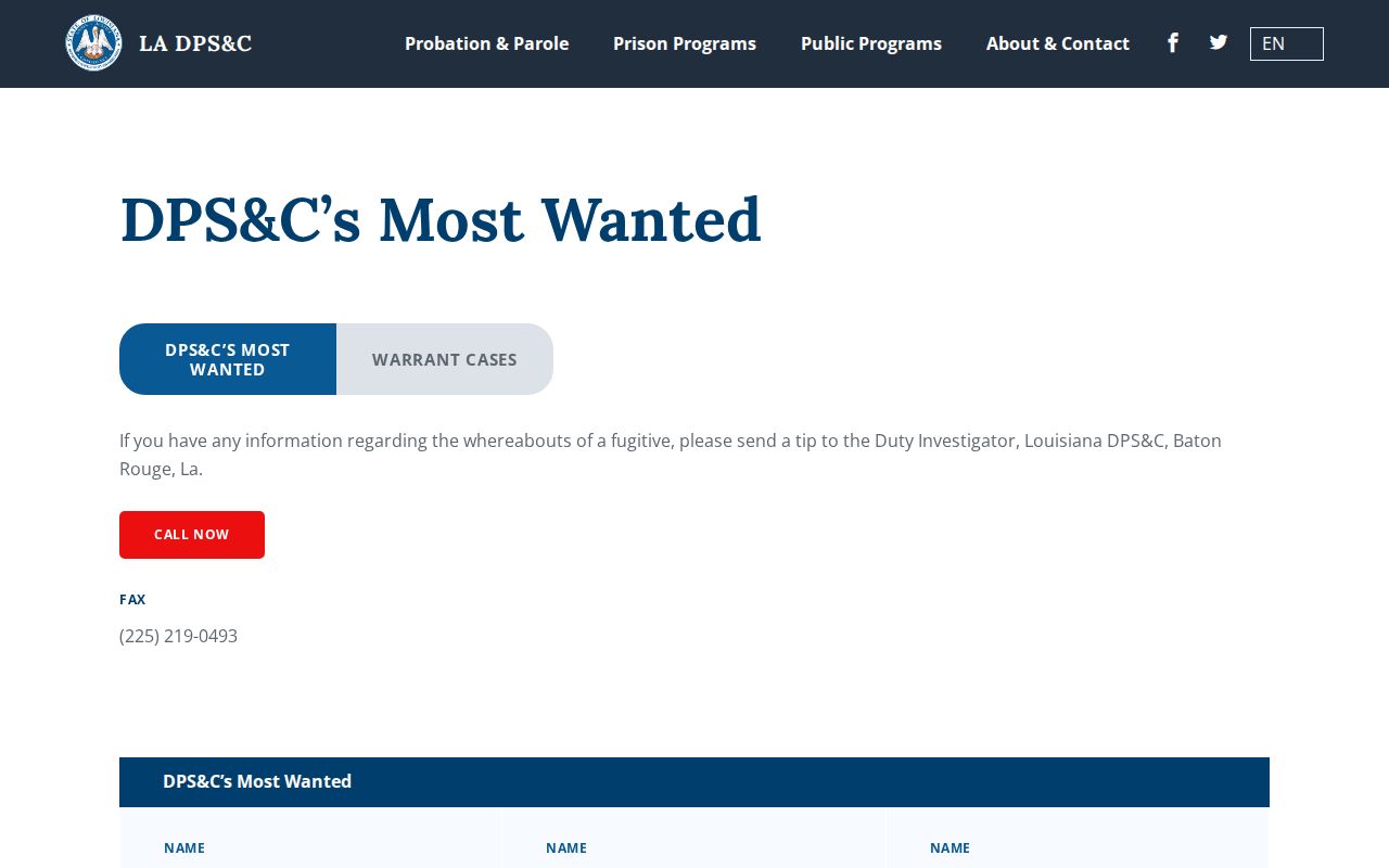 Union Parish warrant records research: state corrections most wanted program page